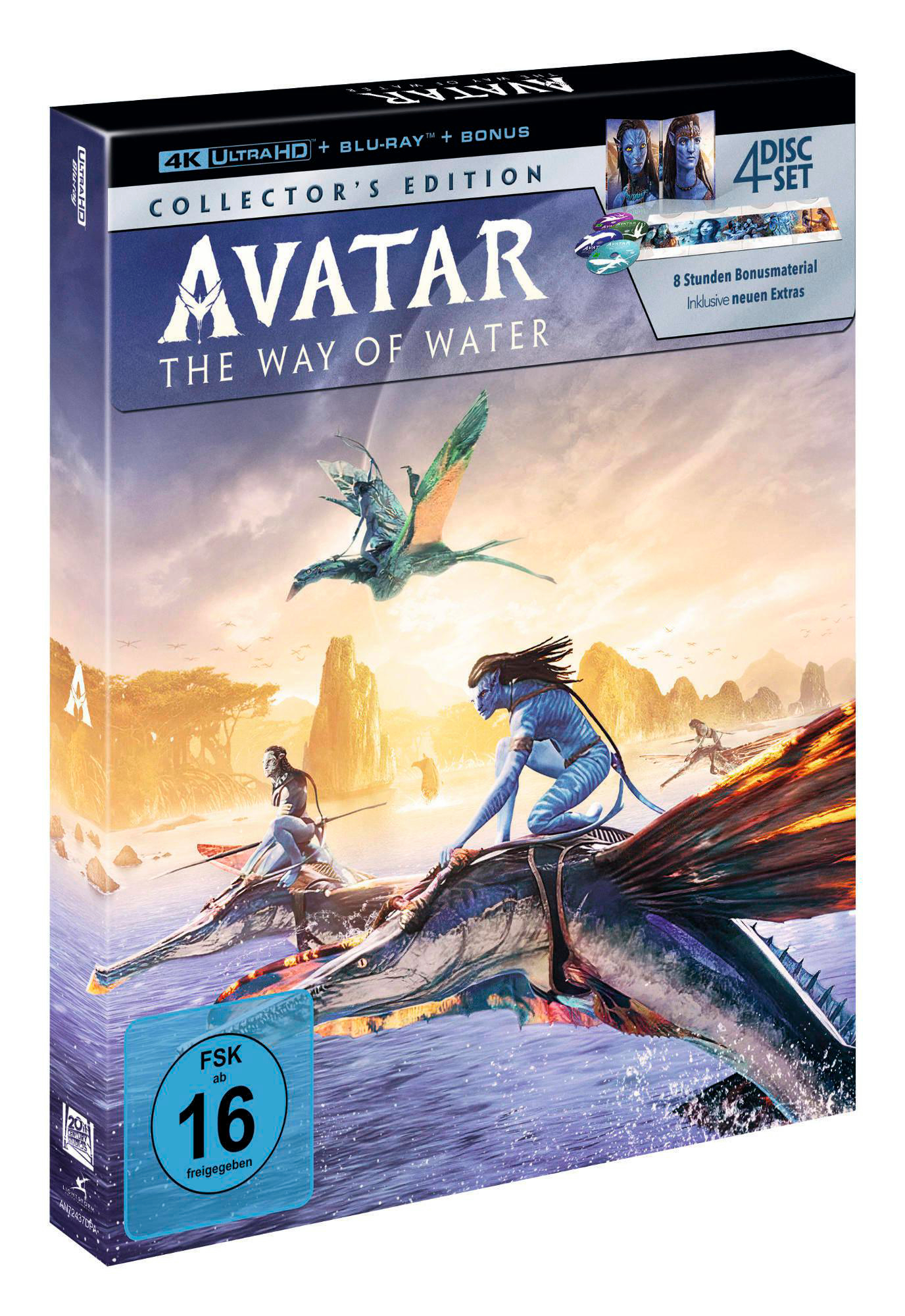 Avatar-Film-Box-Set. Enthält Charaktere und ein blau-grünes Thema. Beinhaltet Bonusmaterial.