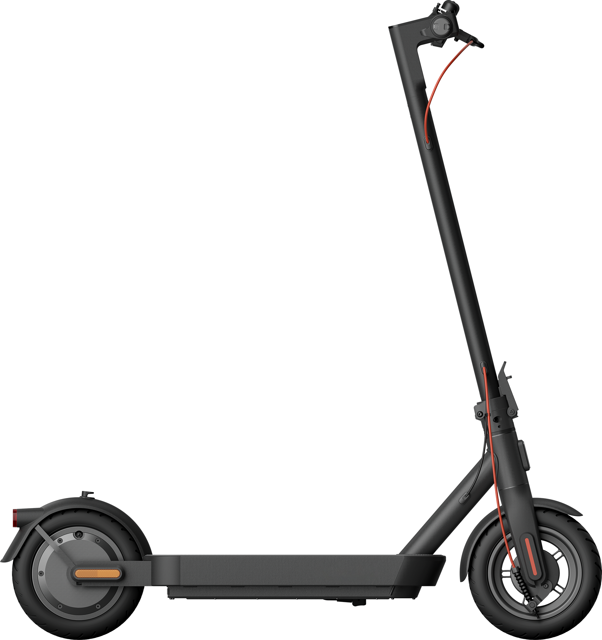 Fekete elektromos roller minimalista dizájnnal, oldalról nézve.