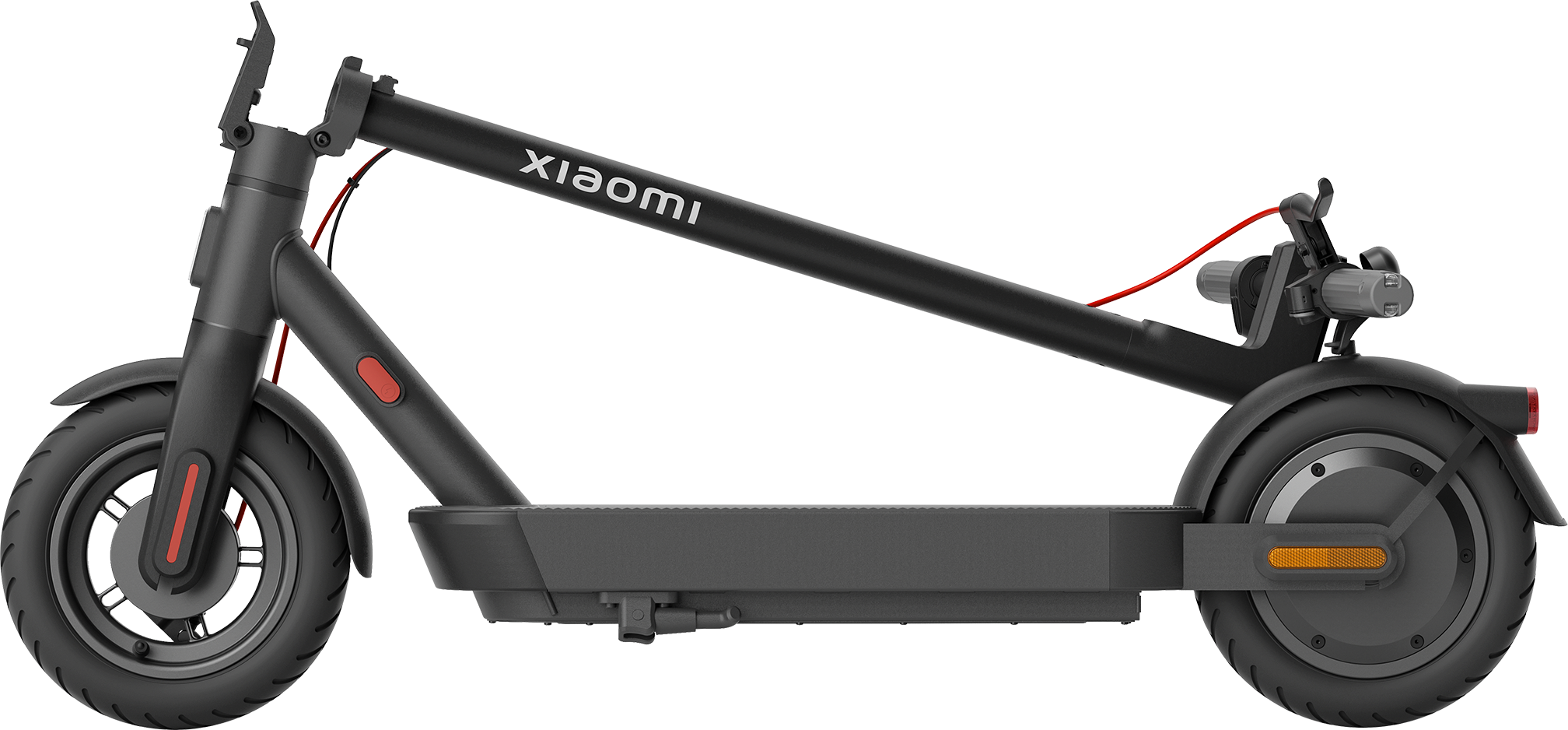 Fekete Xiaomi elektromos robogó, oldalsó nézet, átlátszó háttérrel.