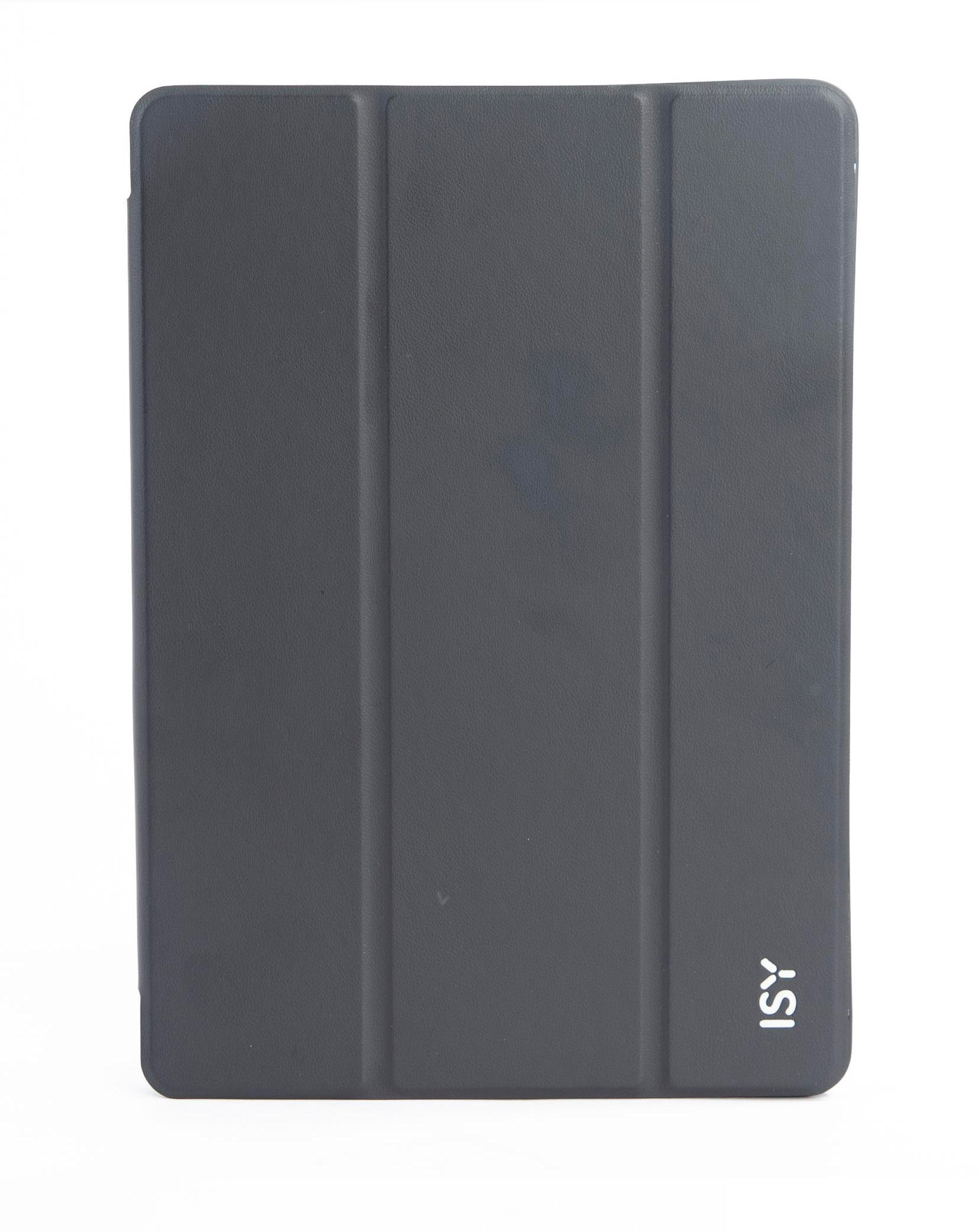 Schwarze Tablet-Hülle. Die Hülle ist geschlossen und hat ein schlichtes Design. Weißer Hintergrund.