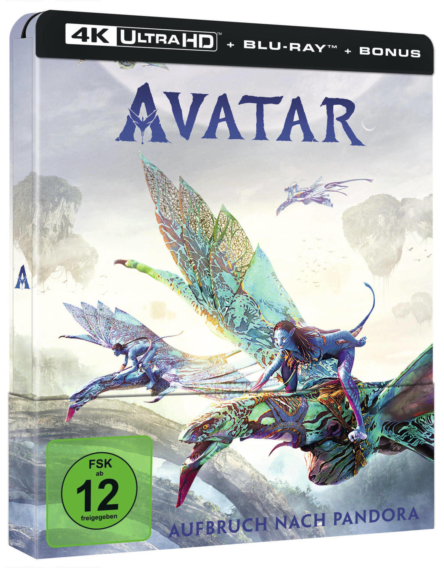 Avatar Blu-ray-Cover mit Bildern aus dem Film. Titel, Bewertung und Blu-ray-Logo sind vorhanden.