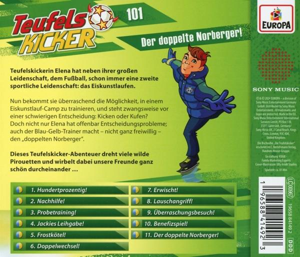 Rückseite eines Comic-Buches über Eislaufen und Fußball.