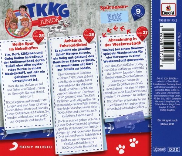Rückseite eines Buchcovers mit deutschem Text. Enthält verschiedene Episodendetails.