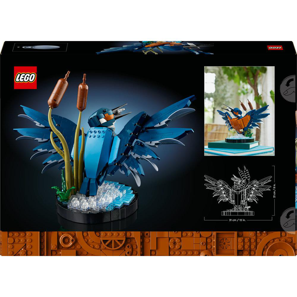 Lego-Box mit einem blauen Vogel mit Schilf. Der Vogel posiert auf einer Basis.