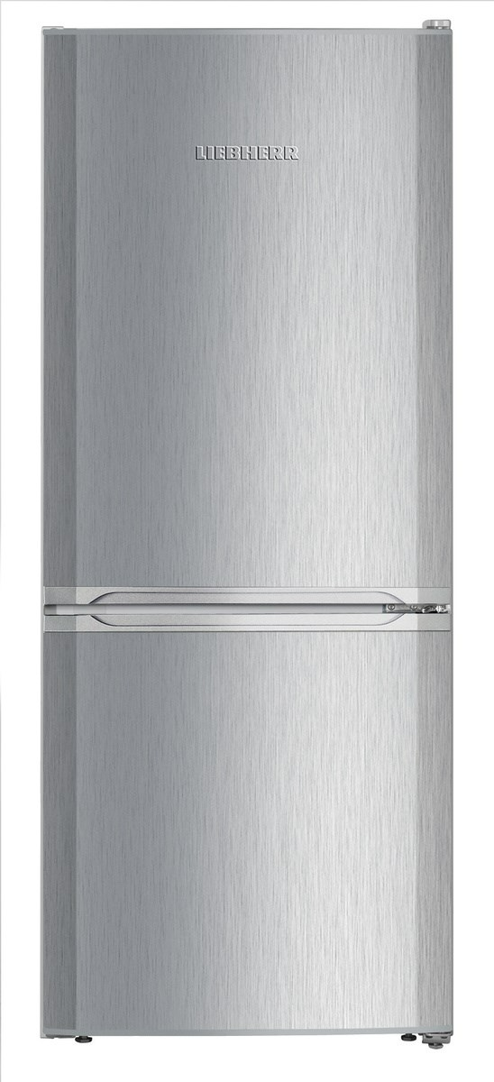 Ezüst Liebherr hűtőszekrény, a készülék elölnézetét mutatja.
