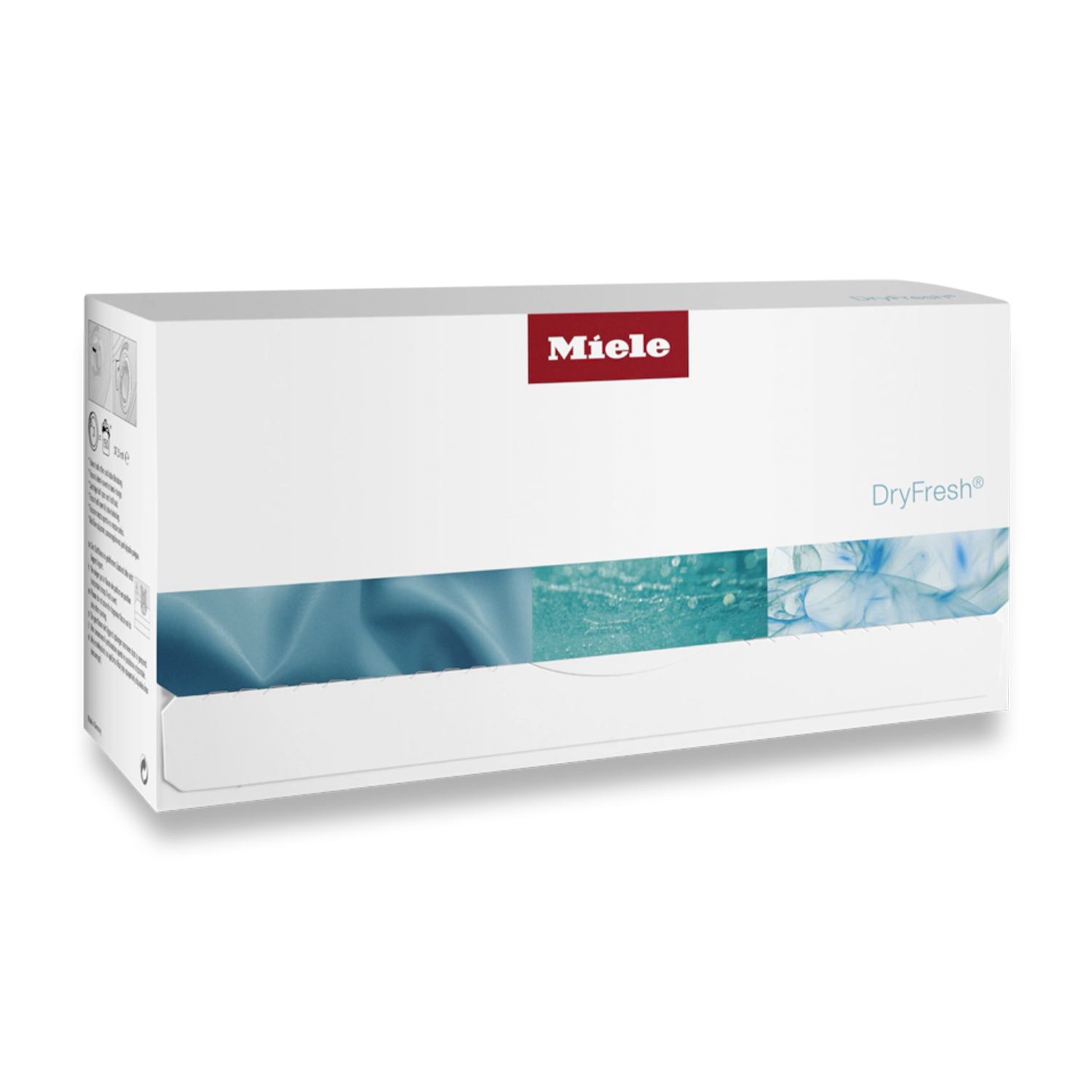 Scatola rettangolare bianca con il logo Miele. Testo: DryFresh è sulla scatola.