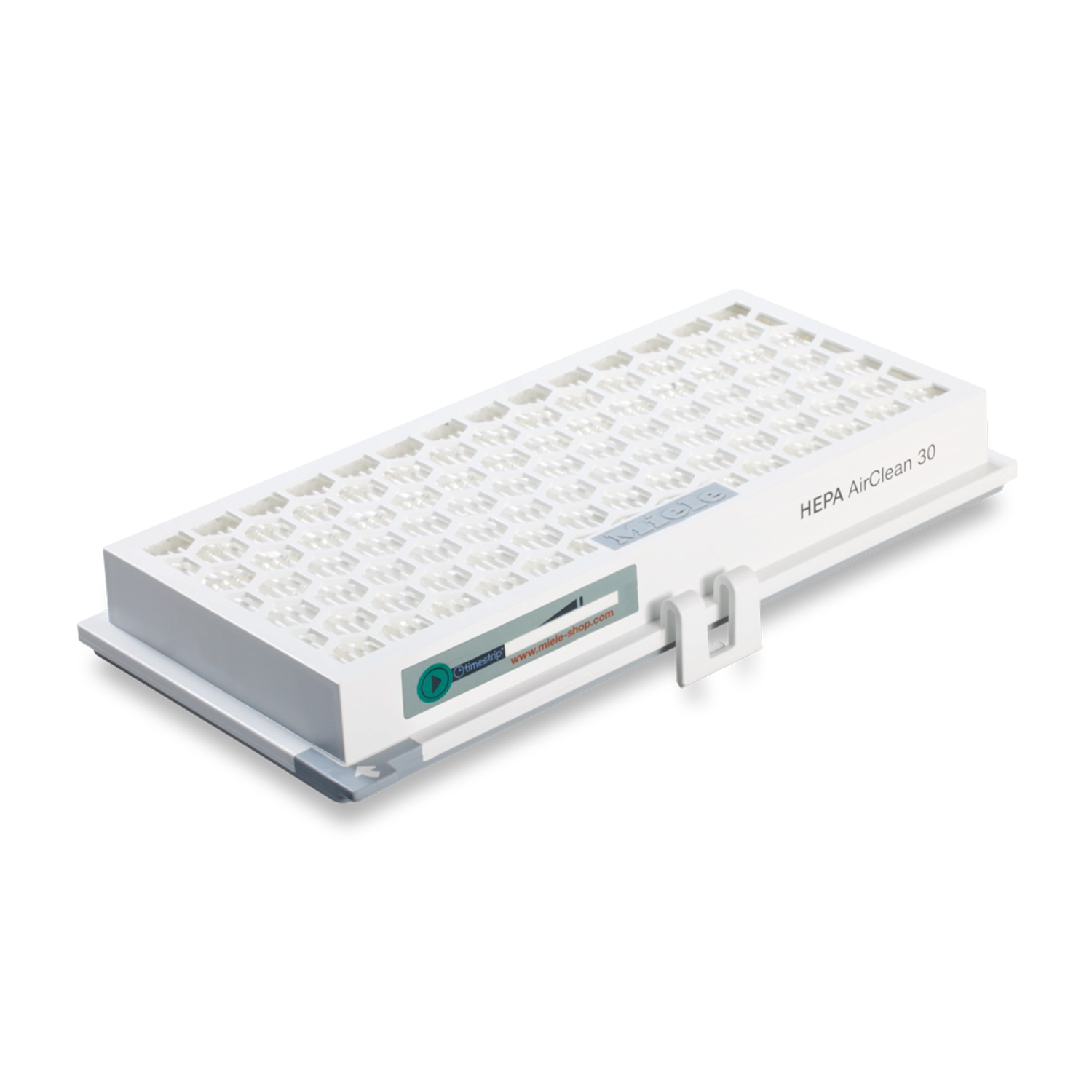 Filtro HEPA AirClean 30 bianco. Forma rettangolare con telaio in plastica.