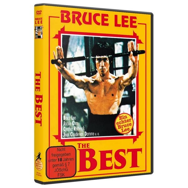 DVD-Hülle mit Bruce Lee auf dem Cover, gelbes und rotes Design, mit Text auf Deutsch.