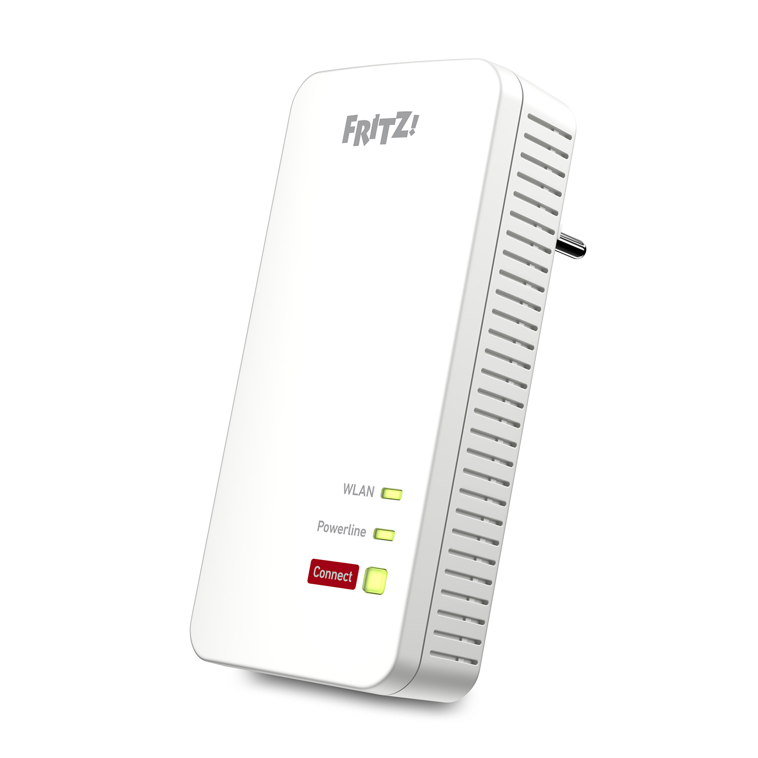 Adattatore powerline bianco con tre spie: WLAN, Powerline e Connect.