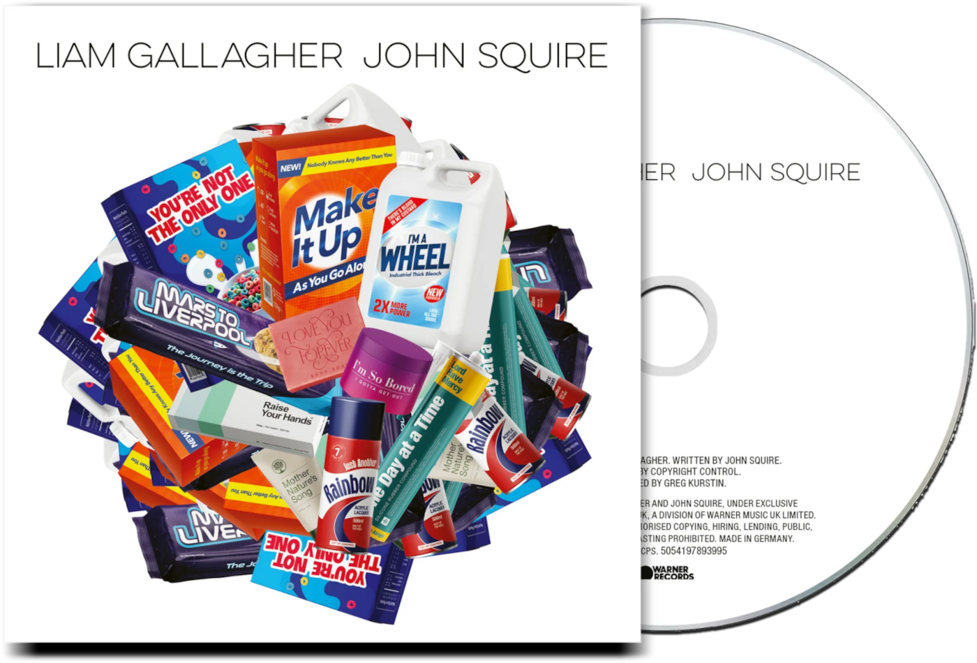 CD borító csomagolt áruk halmával. A CD a jobb oldalon van.