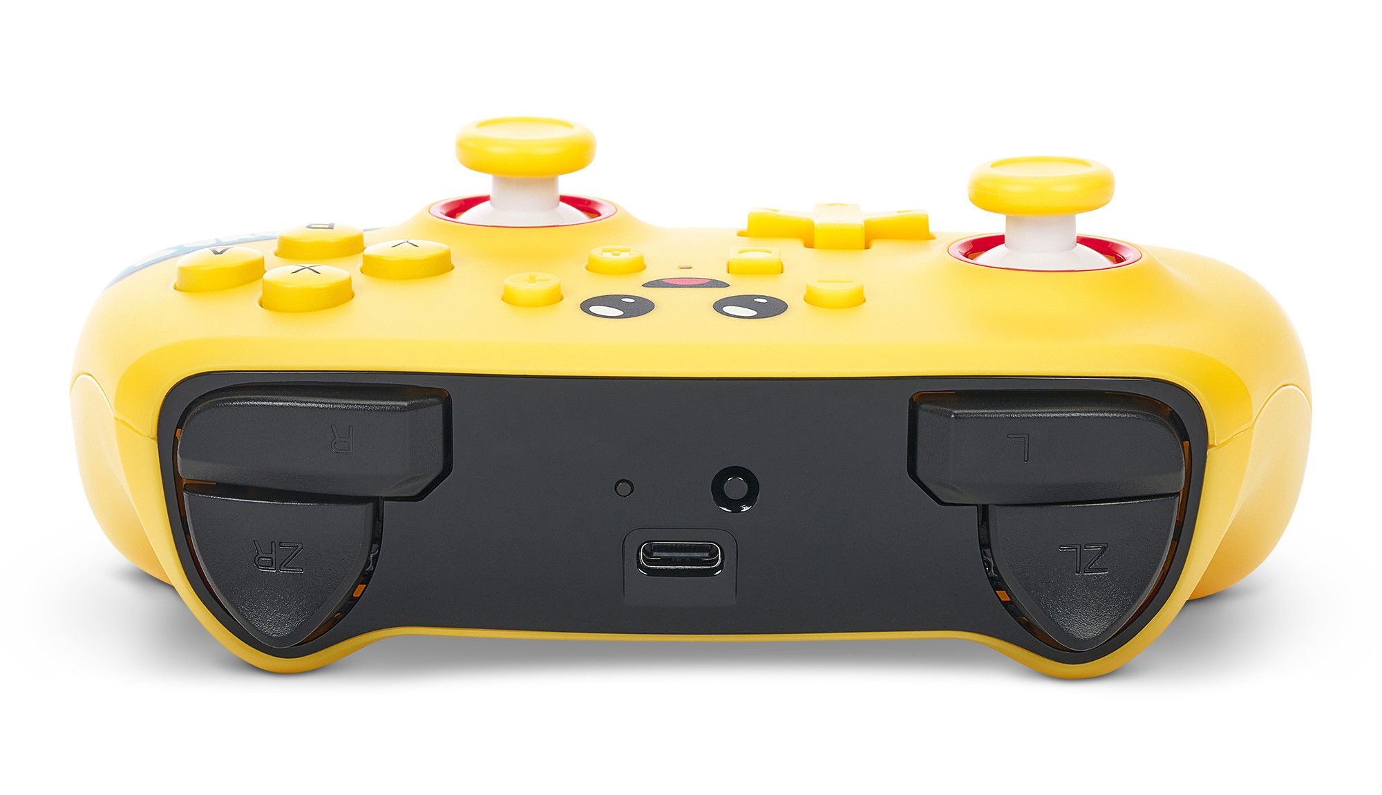 Gelber Pikachu-Controller auf weißem Hintergrund.