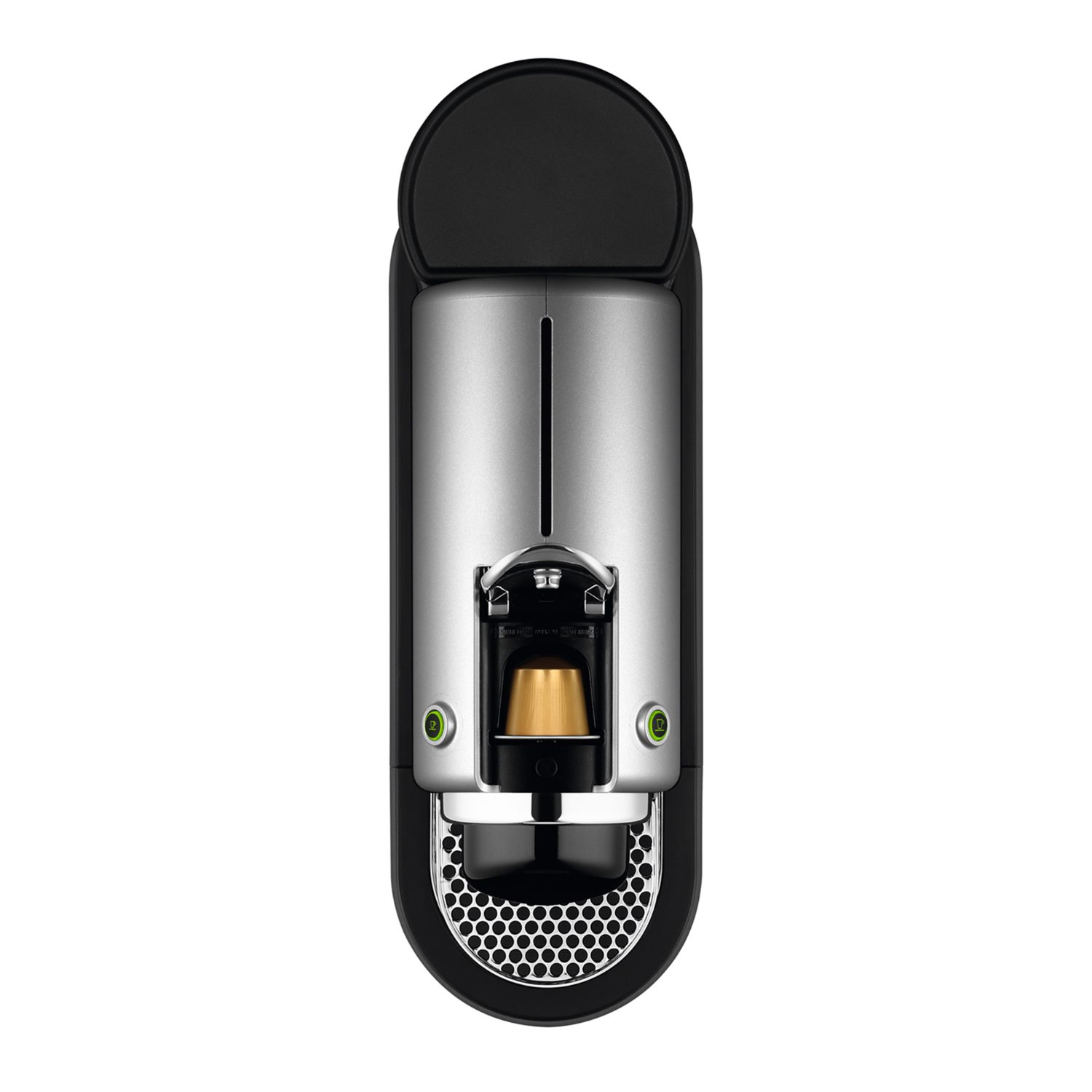 Top view of a black and silver espresso machine.