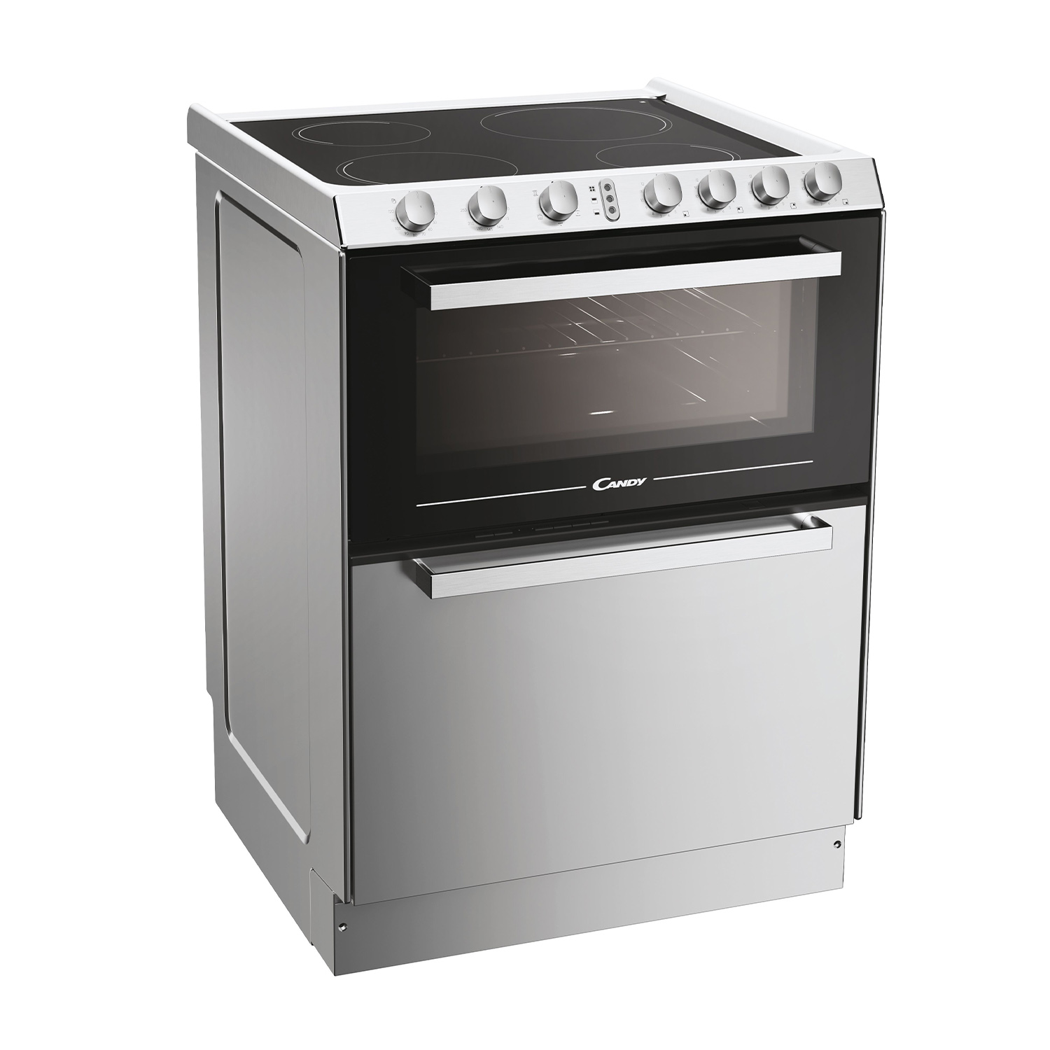 Forno in acciaio inox con porta a vetro, pannello di controllo e cassetto sottostante.