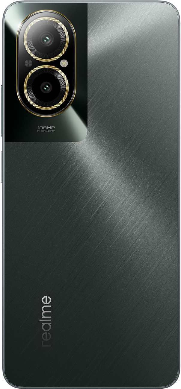 Smartfon z aparatem z podwójnym obiektywem, ciemnoszary tył z teksturowanym wzorem.
