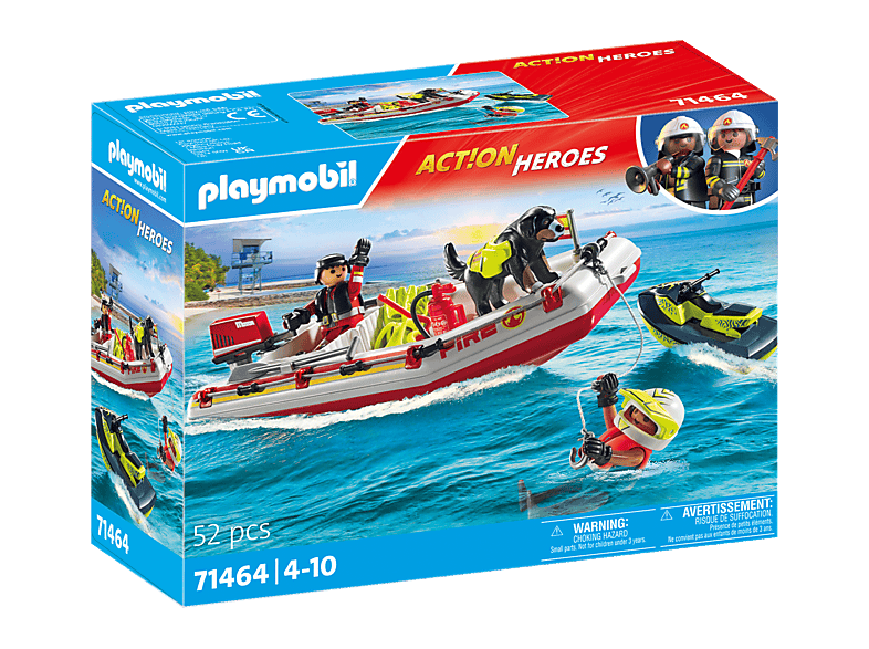 Playmobil Action Heroes 71598 pas cher, Bateau de sauvetage et pompiers (Spécial 50 ans