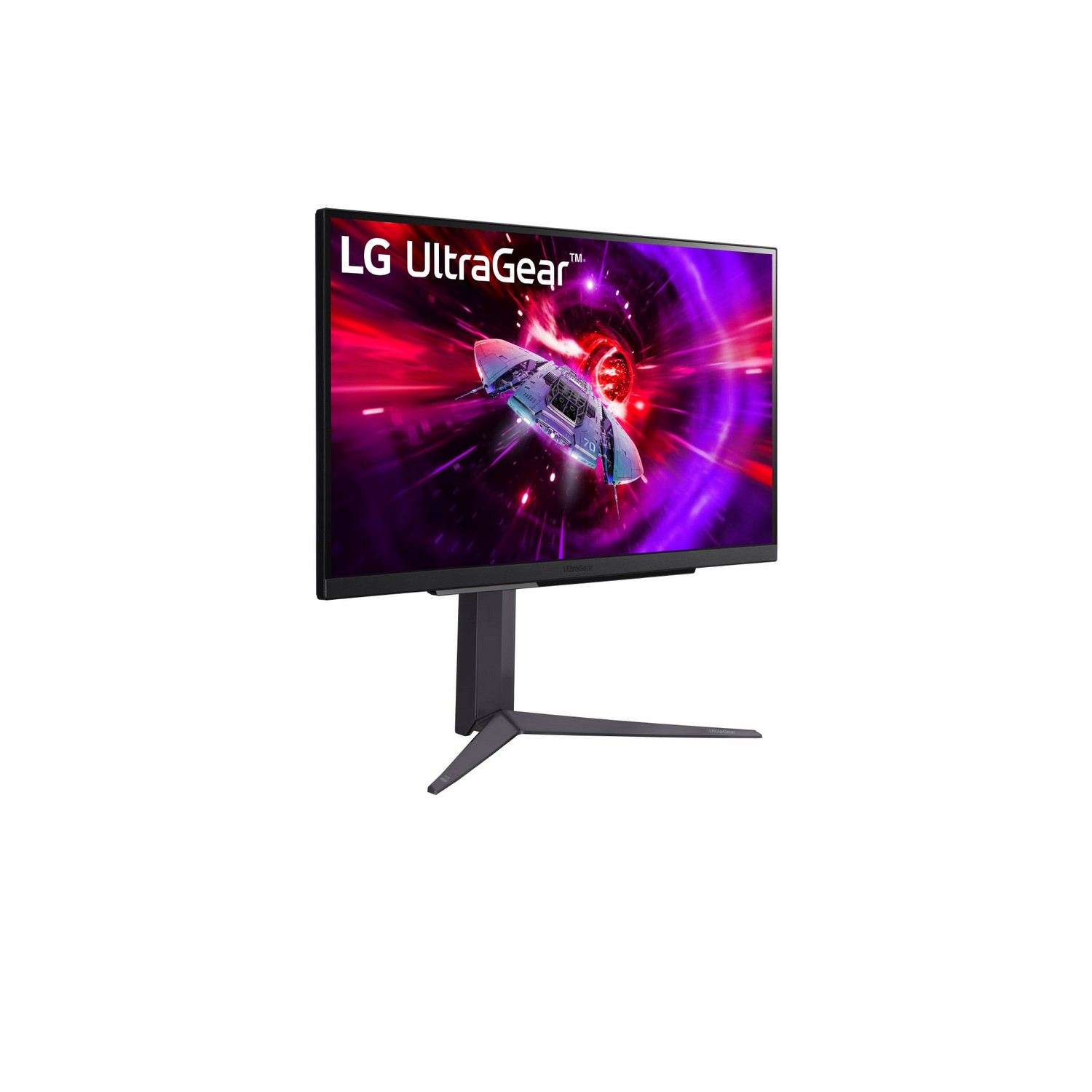 LG Ultrawide monitor displays a spaceship scene in a purple and red space.