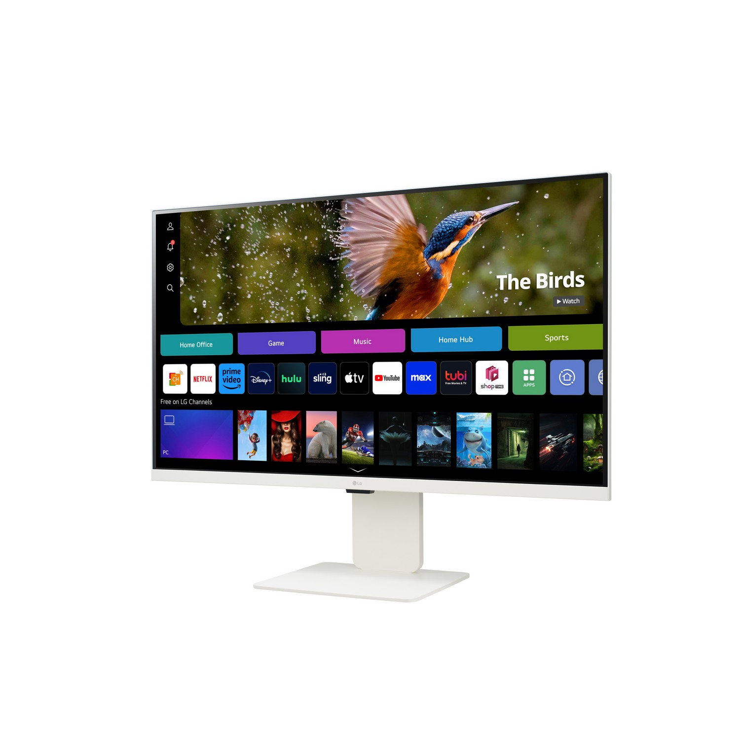 Een witte computermonitor met een streamingdienstinterface.