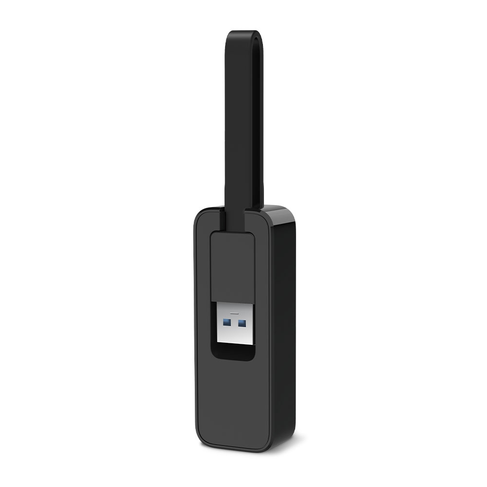 Döngüsü olan siyah bir USB dongle, USB portu açıkta.