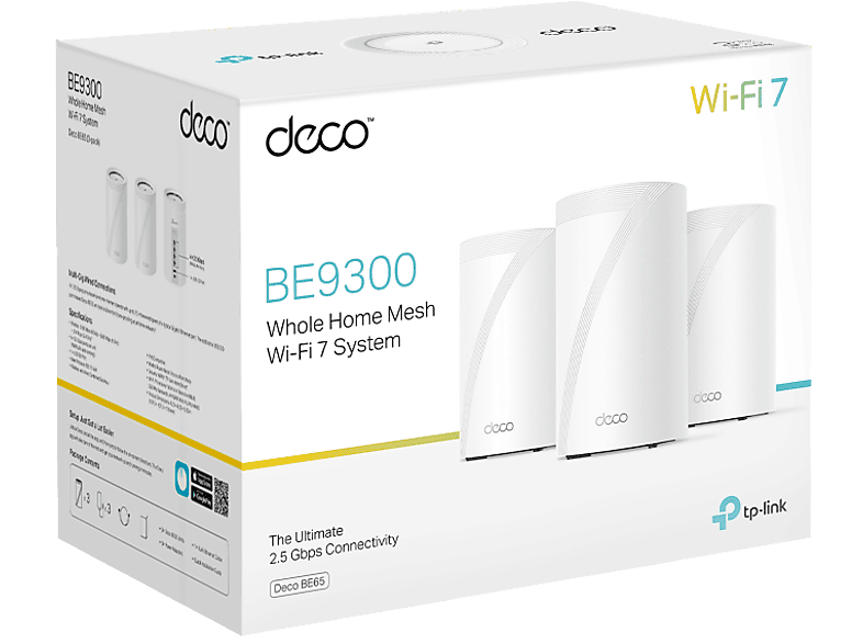 TP-LINK Deco BE65 (3-Pack) | Wi-Fi 7 Mesh | BE9300 Mbps | Fiber