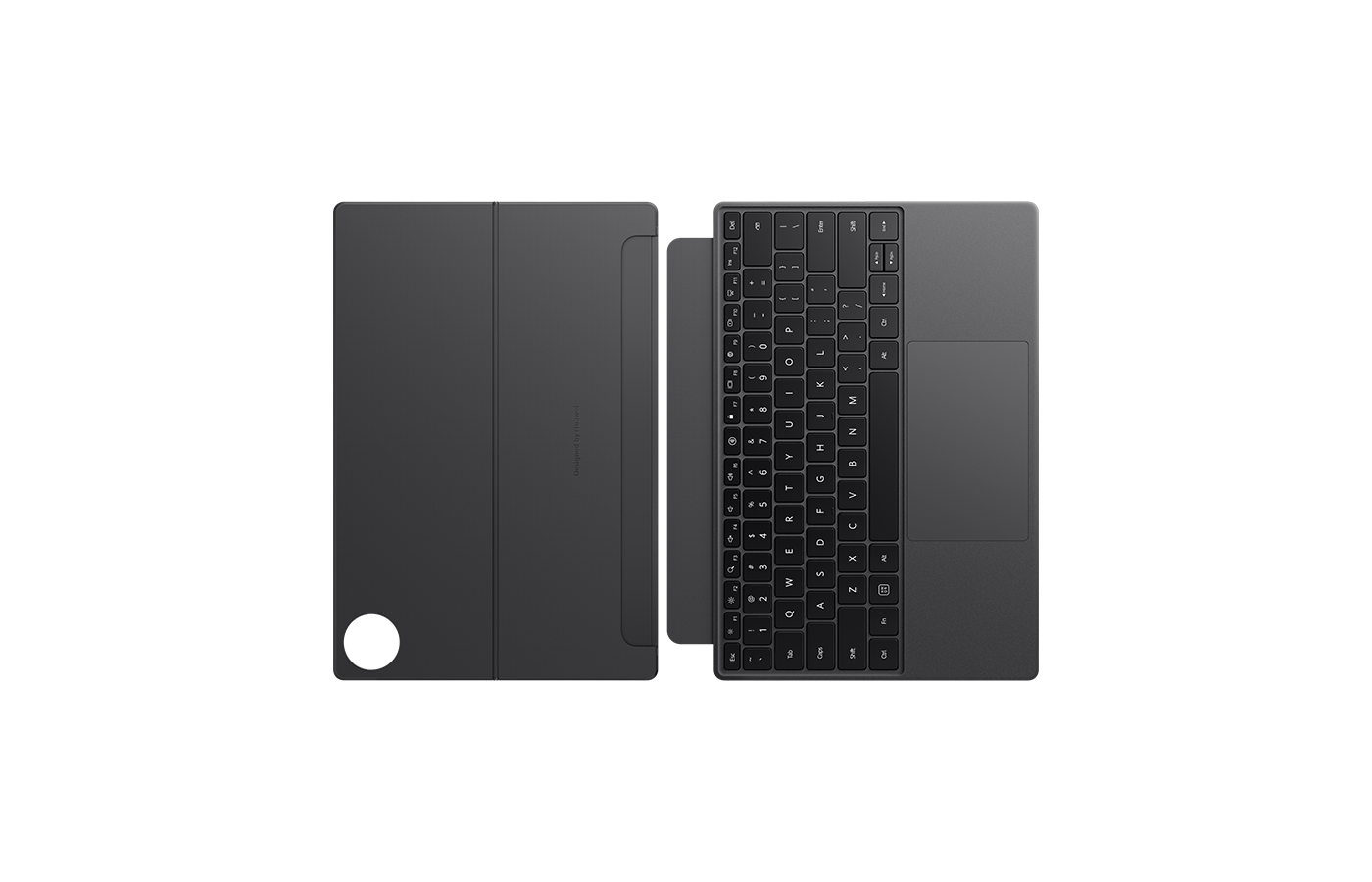Siyah tablet klavyesi ve kılıfı siyah arka planda.