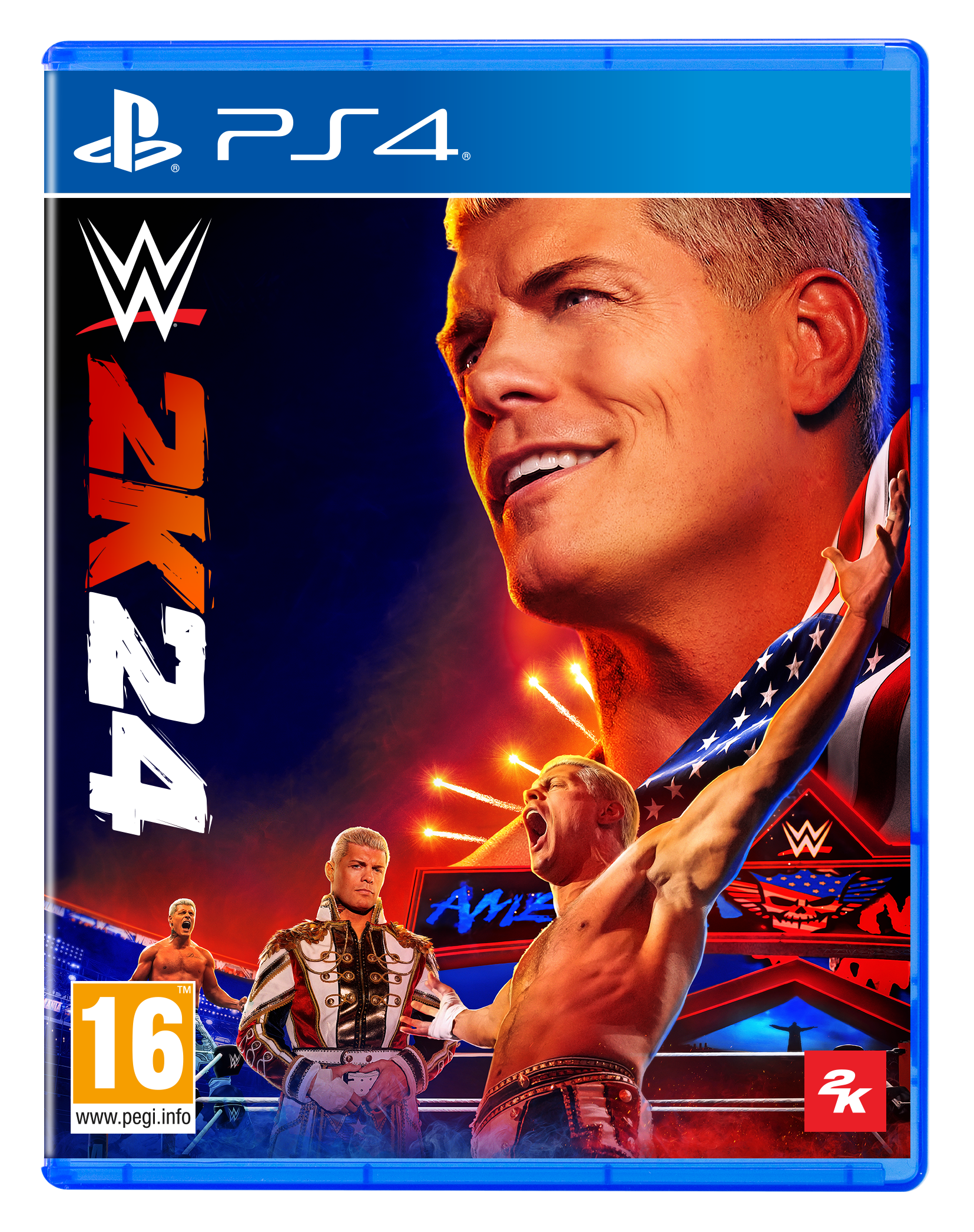 Okładka gry WWE 2K24 z zapaśnikiem Codym Rhodesem.