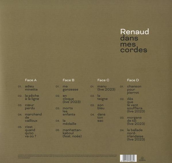 Albumcover mit Titelliste auf Französisch. Text auf braunem Hintergrund mit Albumtitel.