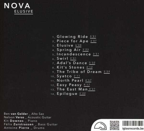 Rückseite eines Albumcovers mit Titelliste und Bandmitgliedern.