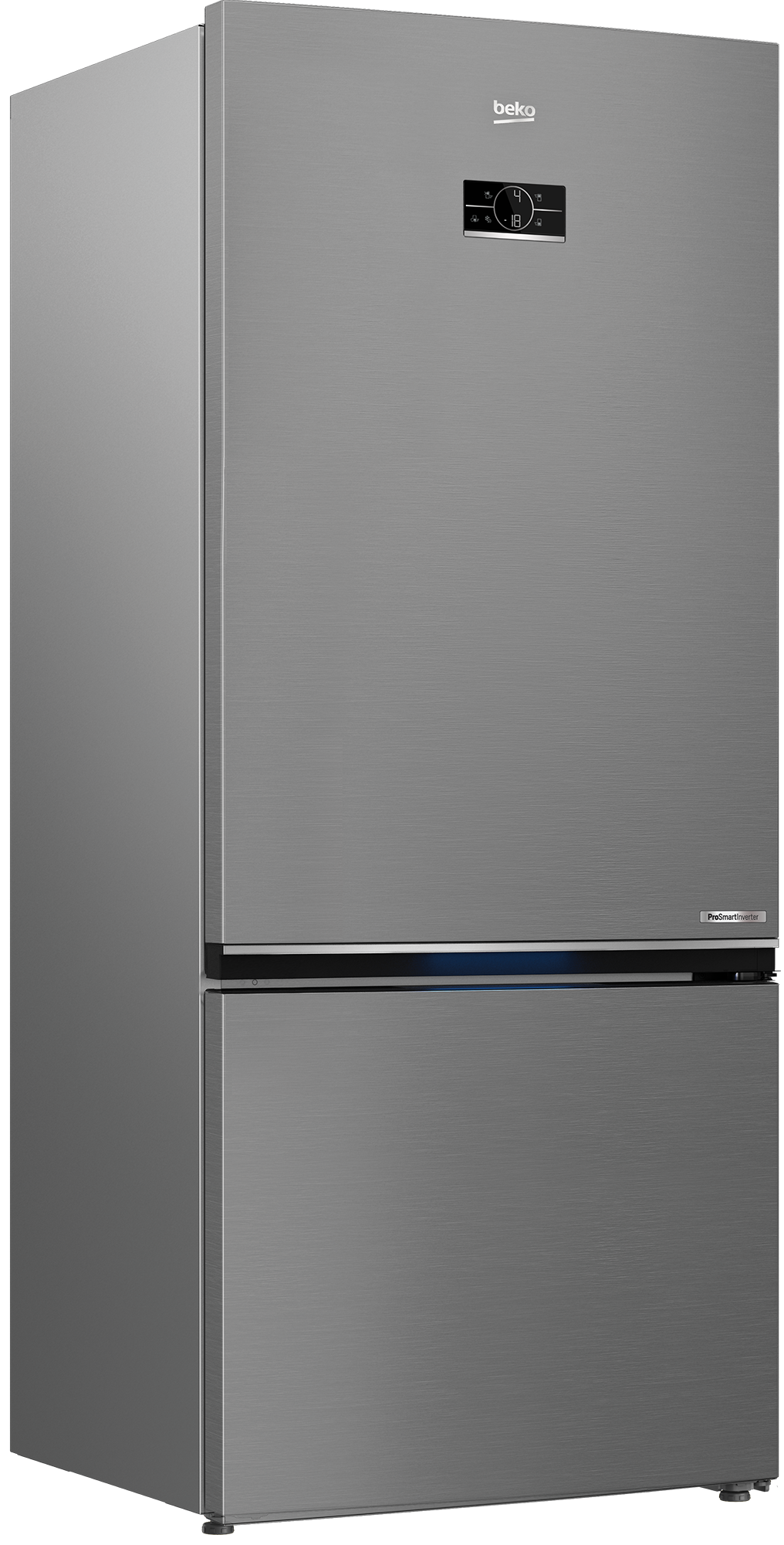 Ein silberner Beko Kühlschrank mit Gefrierschublade unten.