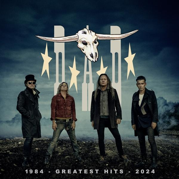 Albumcover mit einer Band von vier Männern vor einem Totenkopf. Der Bandname ist 'D.A.D' mit Sternen.