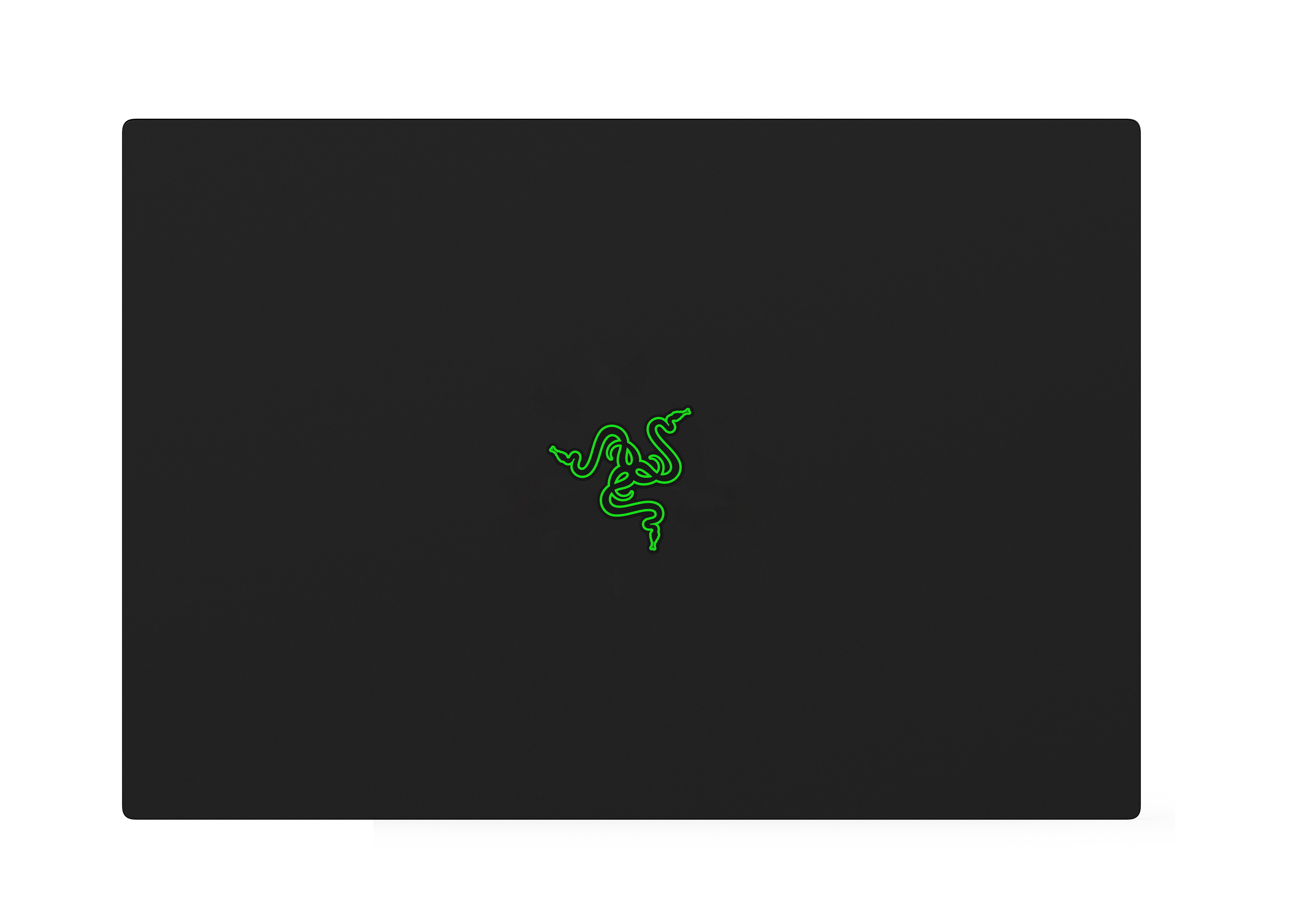 Ein schwarzes Mauspad mit dem grünen Razer-Logo in der Mitte auf weißem Hintergrund.