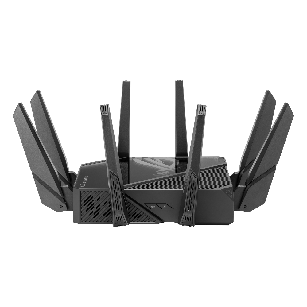 Router gaming ASUS negro con múltiples antenas.