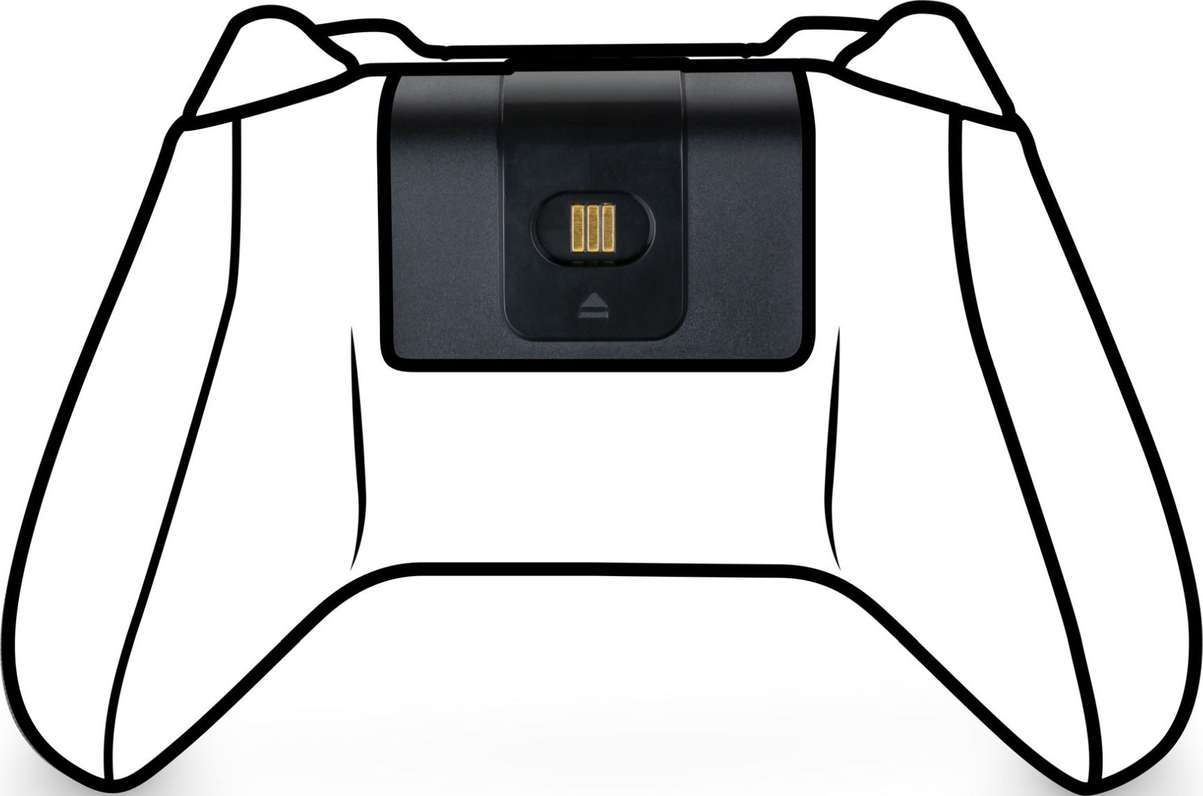 Eine schwarze Powerbank mit zwei USB-Anschlüssen und einem USB-C-Anschluss, von vorne gesehen.