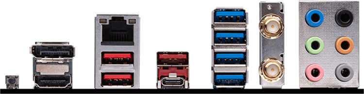 Nahaufnahme von Motherboard-Anschlüssen. Verschiedene Anschlüsse für Peripheriegeräte.
