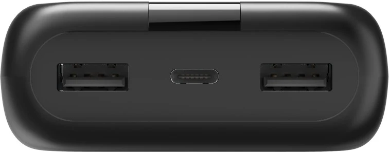 Die Rückseite eines schwarzen Computermonitors mit Anschlüssen und einem Ständeranschlussbereich.