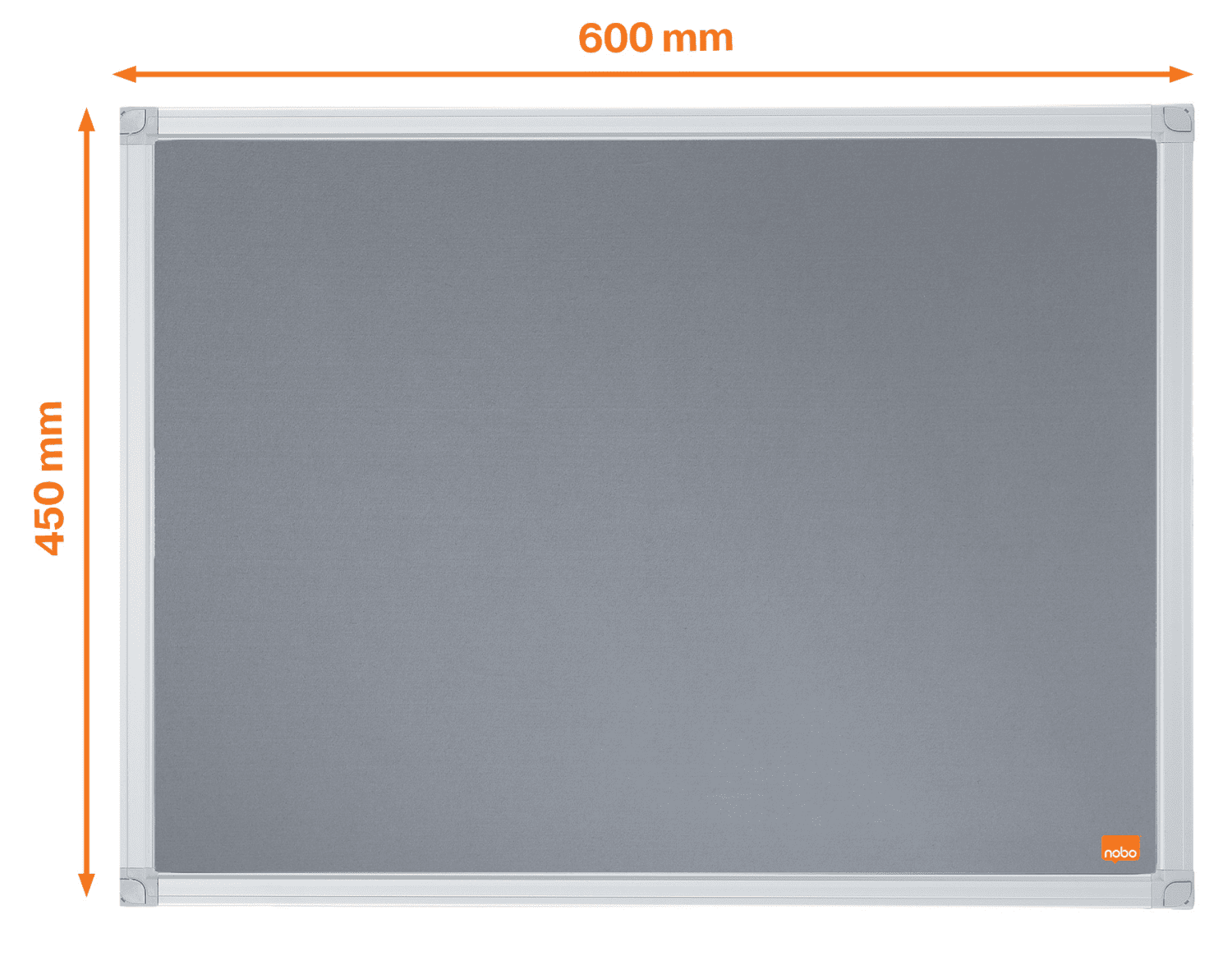 Szürke hirdetőtábla 450 mm x 600 mm méretekkel.