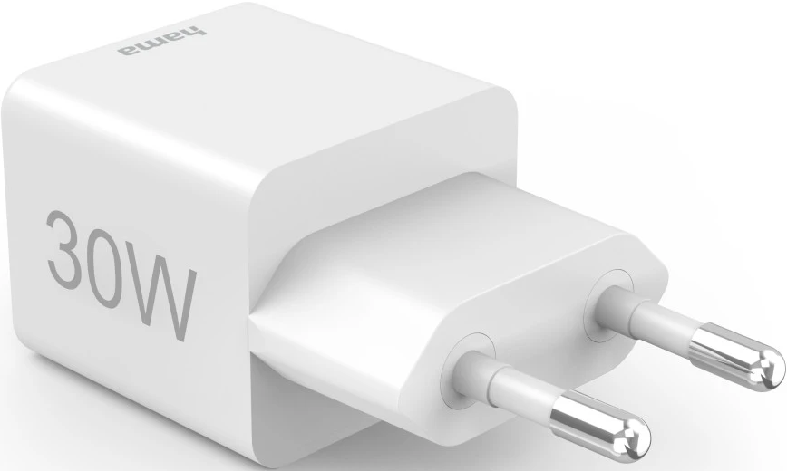 Weißes Hama 30W Ladegerät mit zwei Stiften.