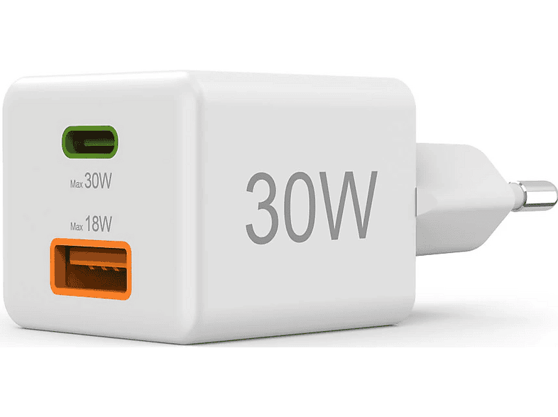 Hama Schnellladegerät 1x USB-C PD, 1x USB-A QC, 30 W, Weiß — Foto 3 von 4