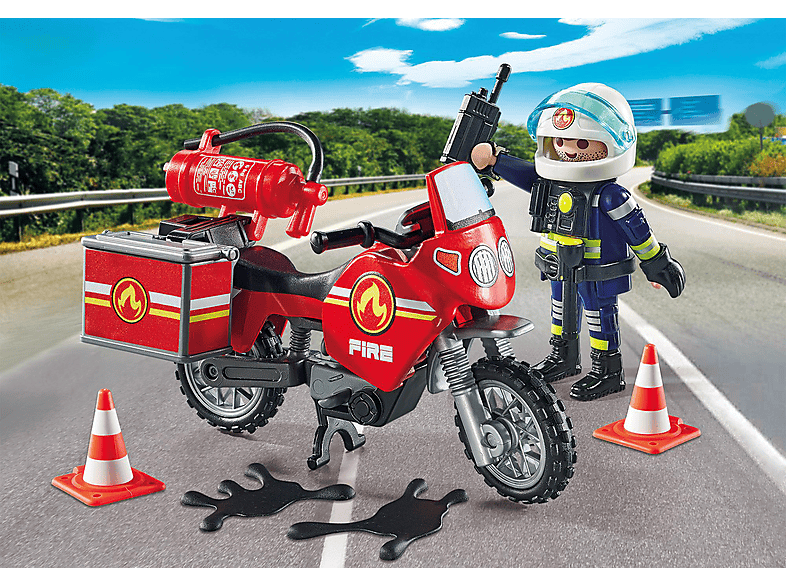 PLAYMOBIL 71466 Feuerwehrmotorrad am Unfallort Spielset, Mehrfarbig