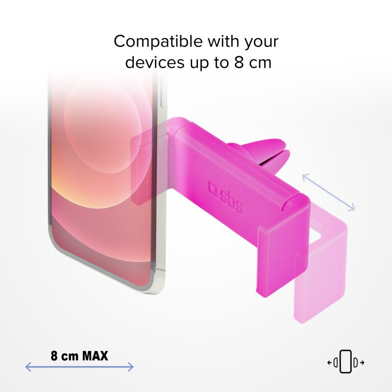 Rosa Telefonhalterung in einer Lüftung. Telefon wird gehalten.