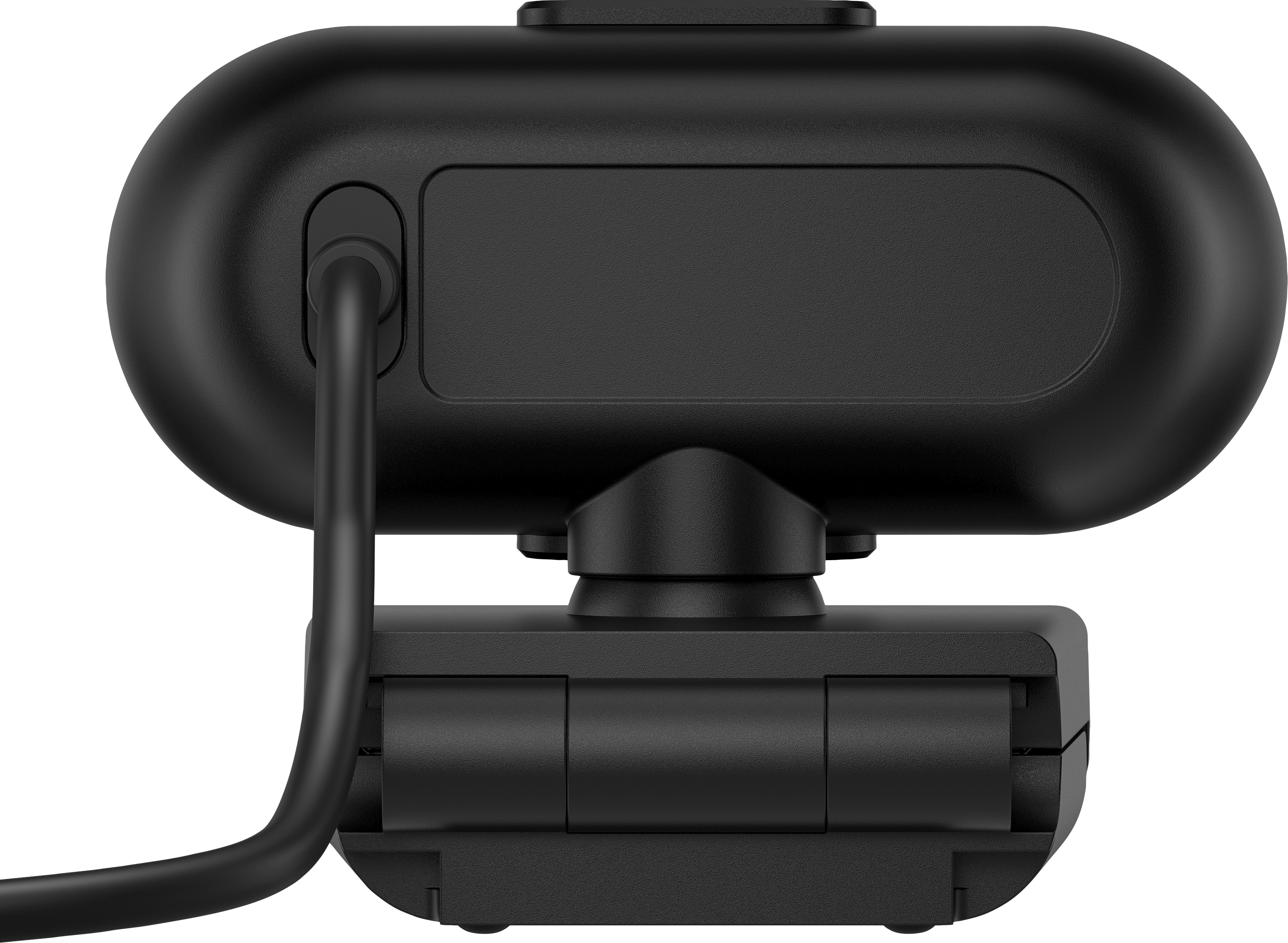 Gros plan de l'arrière d'une webcam noire avec un câble connecté.