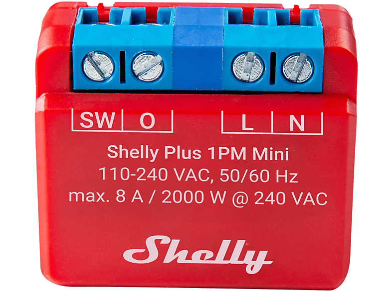 SHELLY PLUS 1PM mini egy áramkörös WiFi-s okosrelé (PLUS1PMMINI), piros