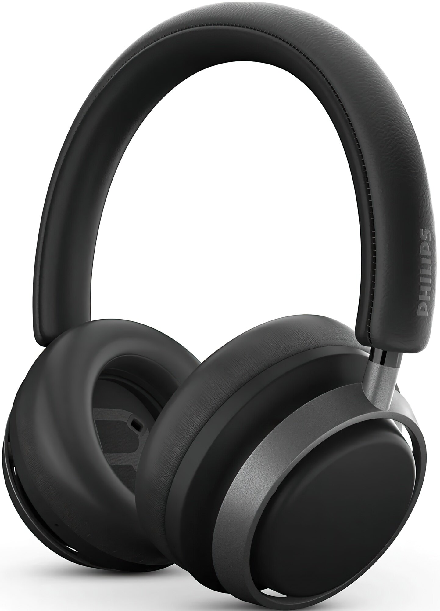 Czarne słuchawki nauszne ze srebrnymi akcentami.