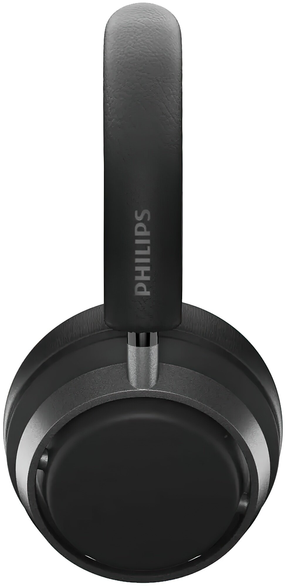 Czarne słuchawki nauszne Philips. Opaska z nazwą marki. Szare metaliczne akcenty.