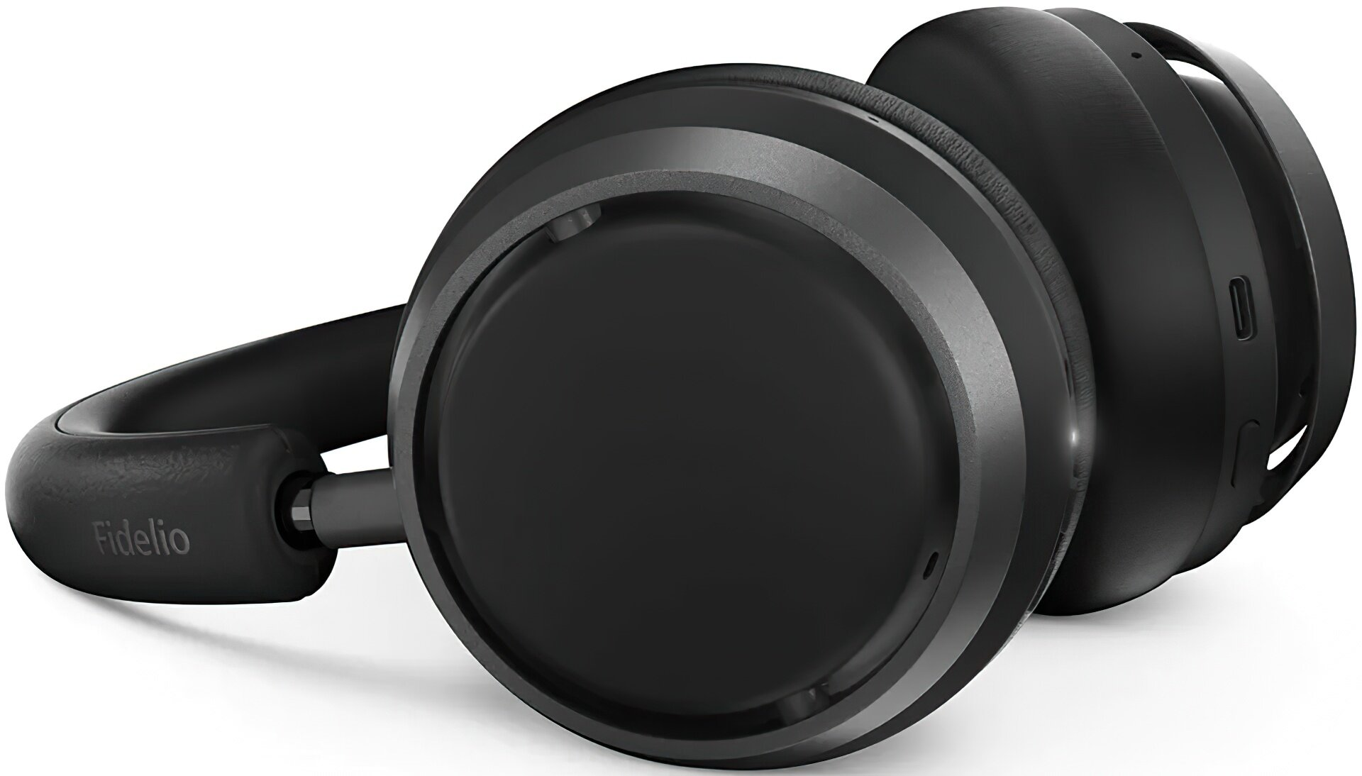 Czarne słuchawki z czarnym pałąkiem, z nazwą 'Fidelio' z boku.