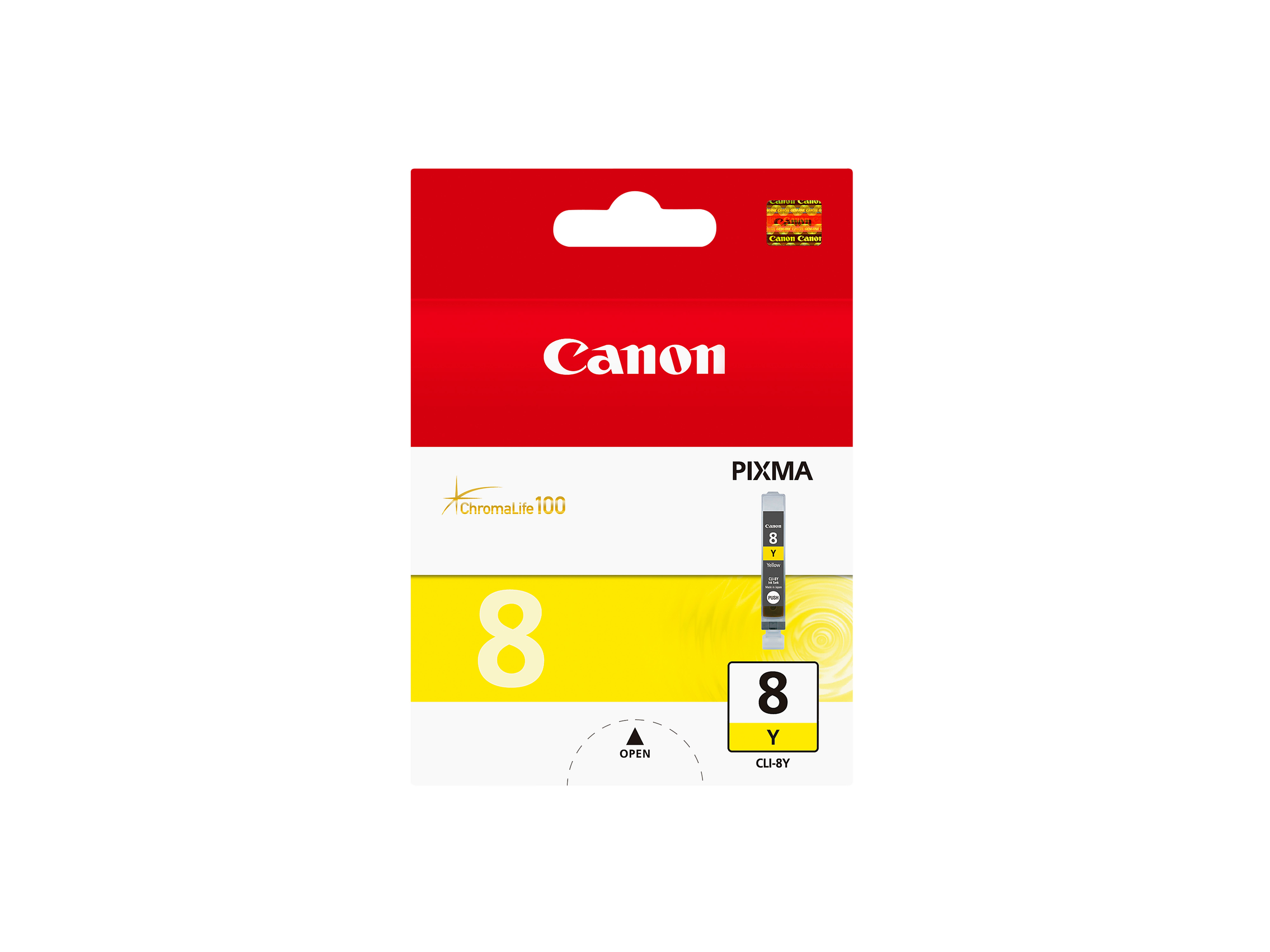 Canon Tintenpatronenverpackung mit gelber Tinte und der Nummer 8.