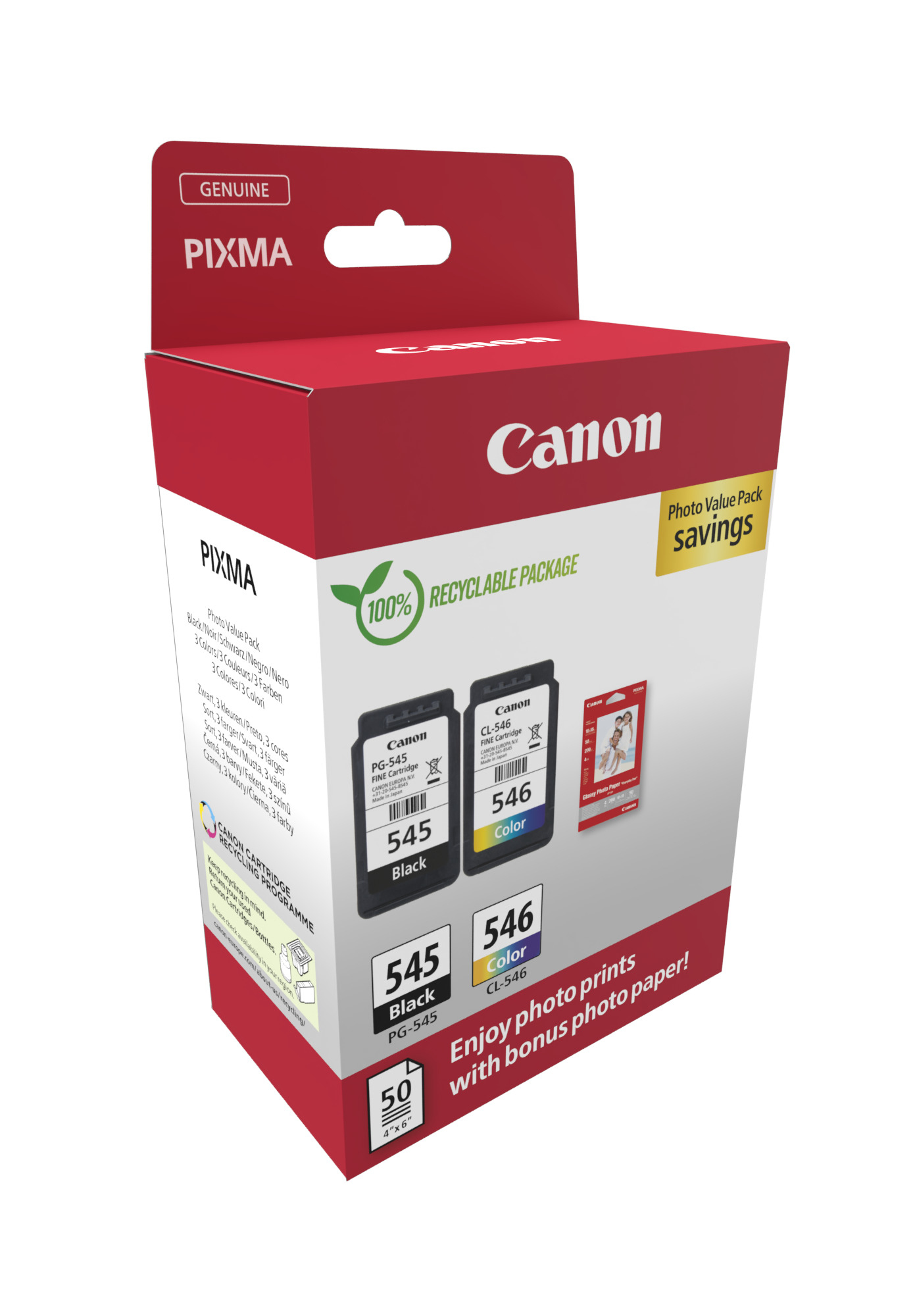 Canon Multipack de cartouches d'encre PG-545/CL-546 BK/C/M/Y