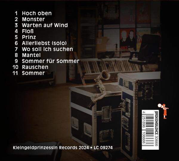 Rückseite einer CD mit Titelliste und Schwarz-Weiß-Dekor. Das Cover ist dunkel.