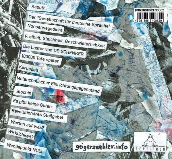 CD-Cover mit Text und einer Collage aus zerrissenem Papier.