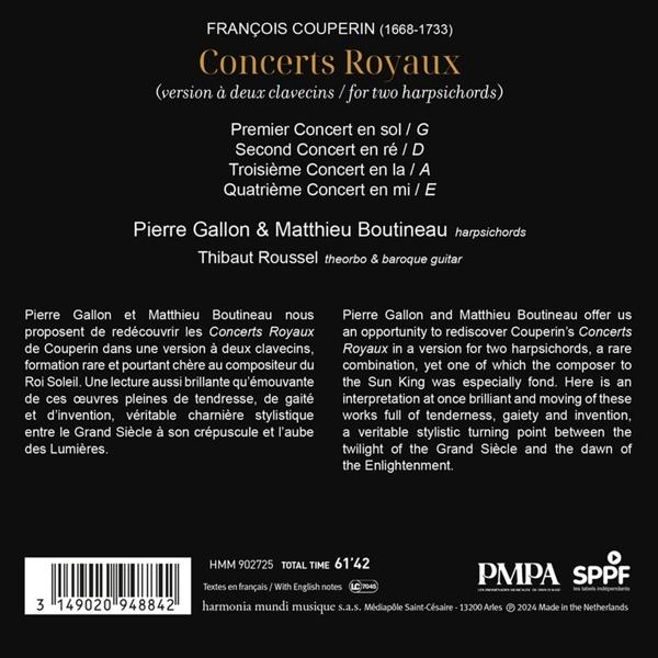 Textseite mit französischem Text über François Couperins Konzerte und Namen von Musikern.