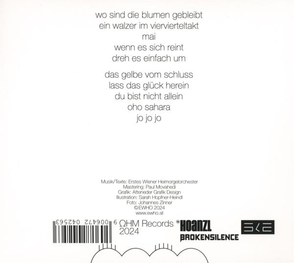 Texte mit Musikinformationen, Barcode und Logos auf weißem Hintergrund.